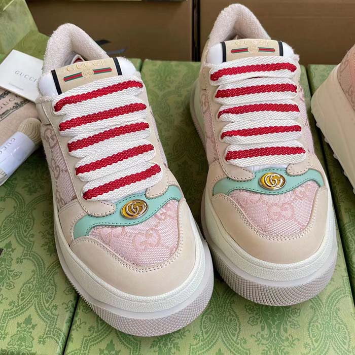 G*u*i unisex screener sneaker pink gg canvas bi-color chunky laces