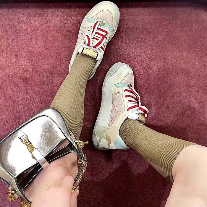 G*u*i unisex screener sneaker pink gg canvas bi-color chunky laces