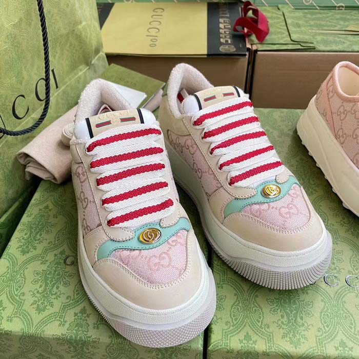 G*u*i unisex screener sneaker pink gg canvas bi-color chunky laces