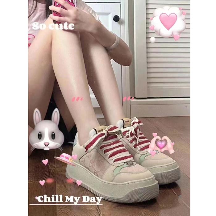 G*u*i unisex screener sneaker pink gg canvas bi-color chunky laces