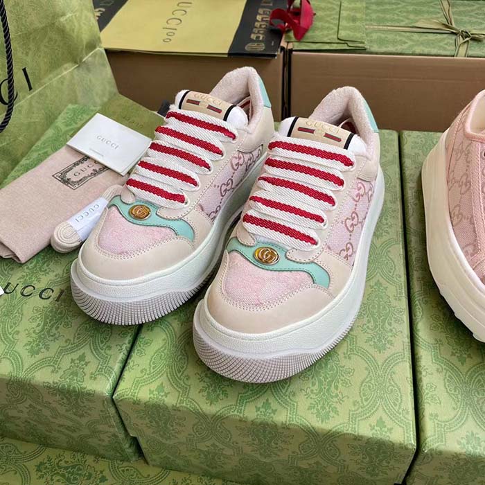 G*u*i unisex screener sneaker pink gg canvas bi-color chunky laces