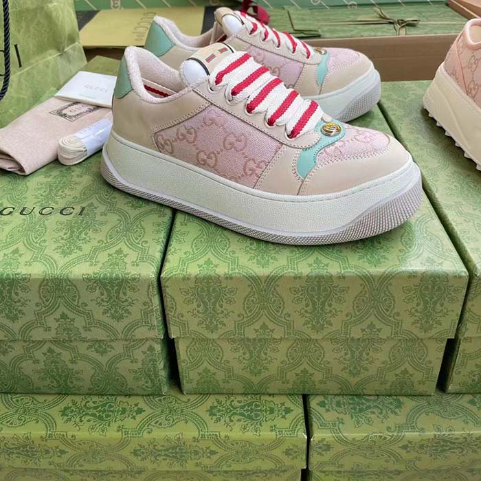 G*u*i unisex screener sneaker pink gg canvas bi-color chunky laces