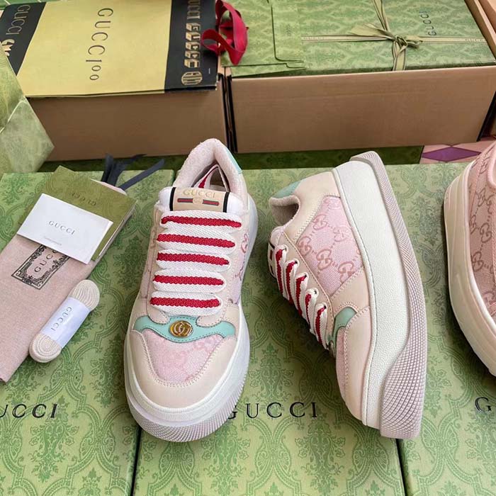 G*u*i unisex screener sneaker pink gg canvas bi-color chunky laces