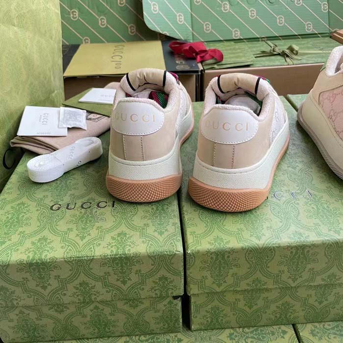G*u*i unisex screener sneaker white gg lamé canvas bi-color chunky laces