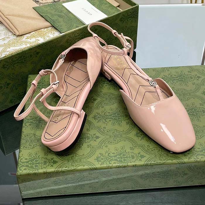 G*u*i women gg double g ballet flat light pink patent leather square toe