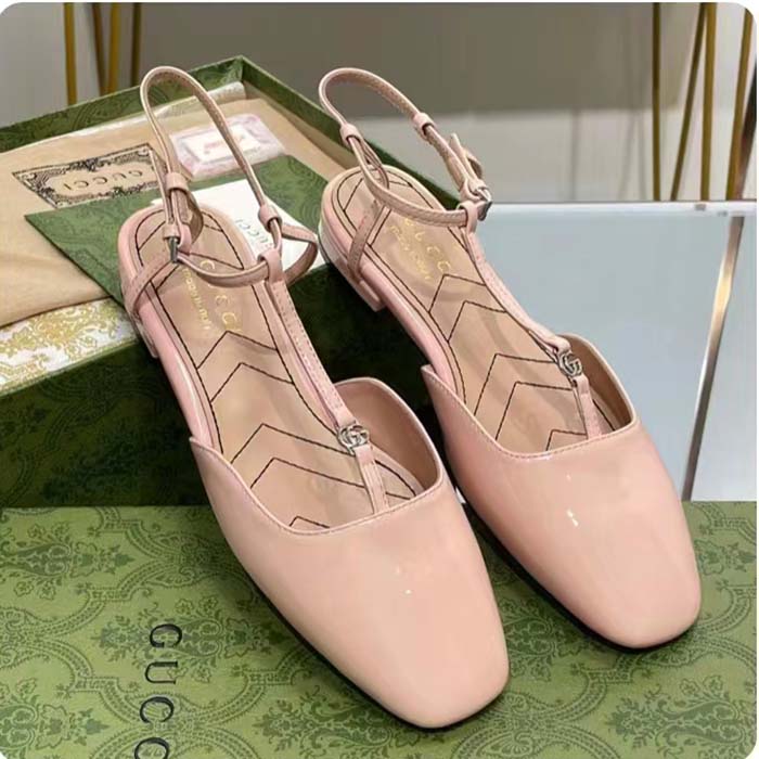 G*u*i women gg double g ballet flat light pink patent leather square toe