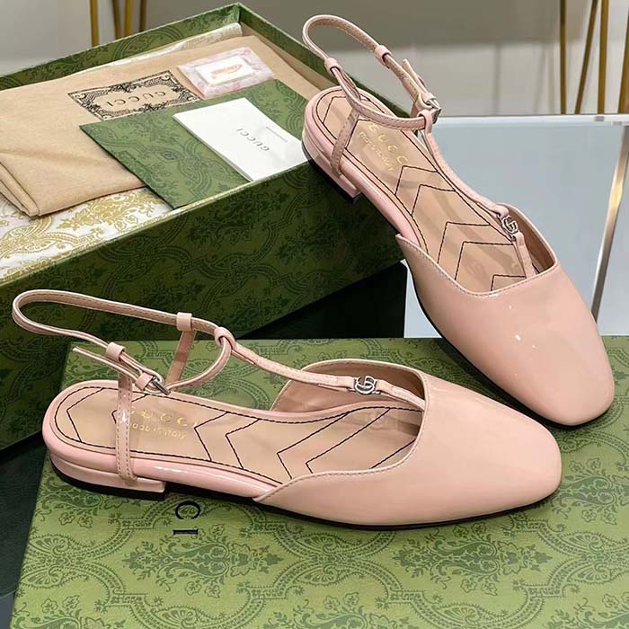 G*u*i women gg double g ballet flat light pink patent leather square toe