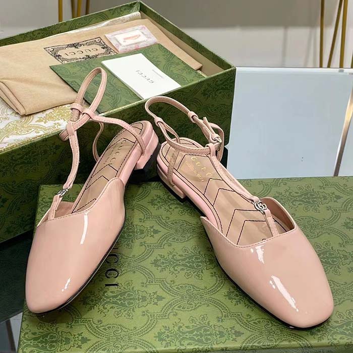 G*u*i women gg double g ballet flat light pink patent leather square toe
