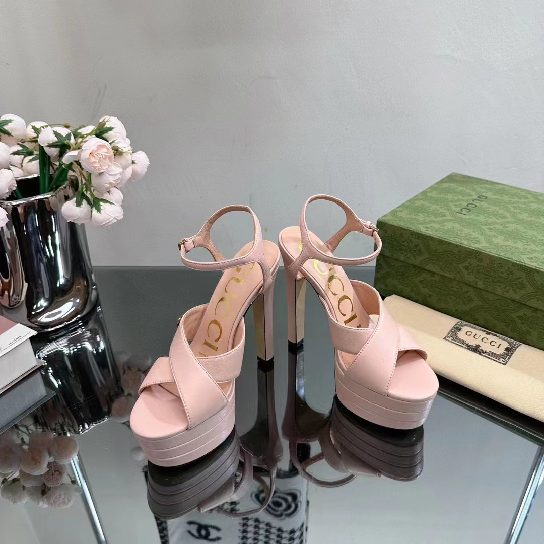 G*u*i women gg horsebit platform sandal light pink leather high 13 cm heel