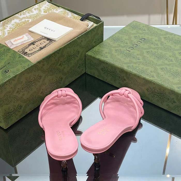 G*u*i women gg slide sandal bamboo pink leather bamboo low heel