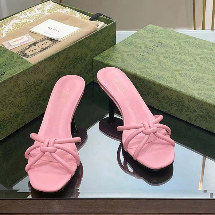 G*u*i women gg slide sandal bamboo pink leather bamboo low heel
