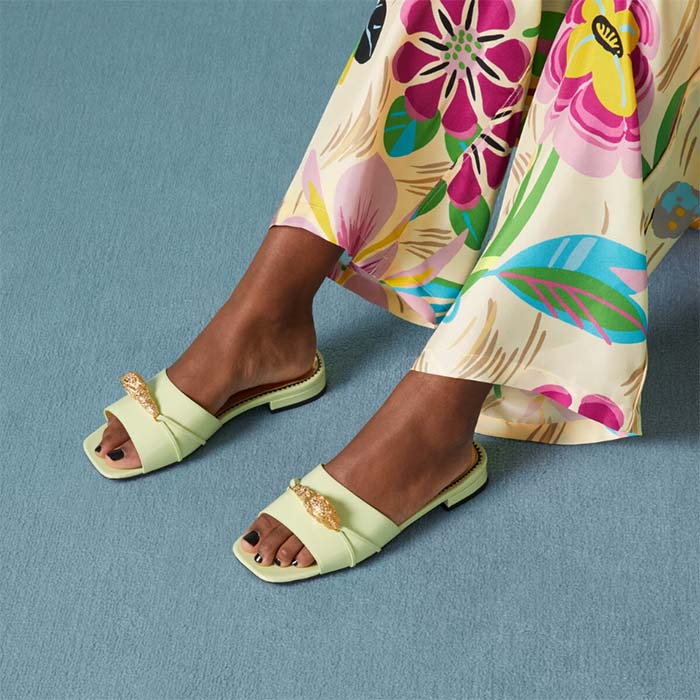 G*u*i women gg slide sandal tiger head light green leather flat