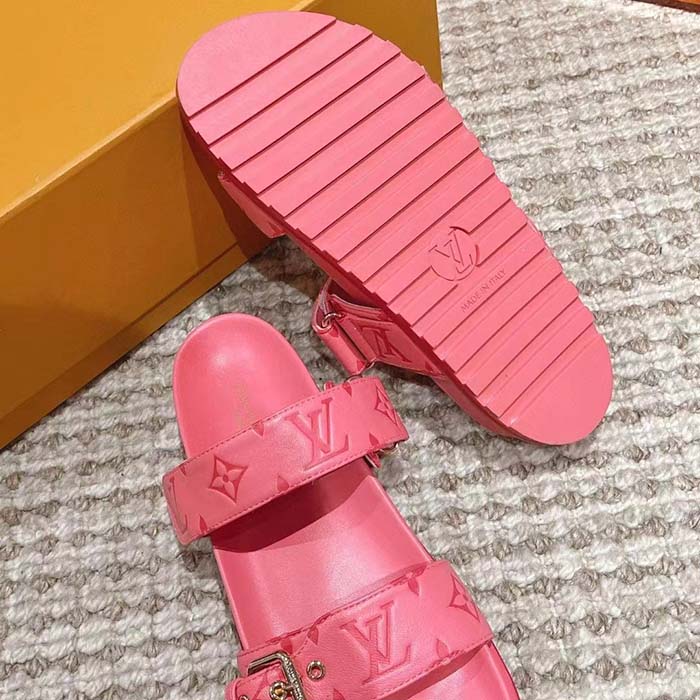 Louis Vuitton Women LV Bom Dia Flat Comfort Mule Pink Monogram-Embossed Calf