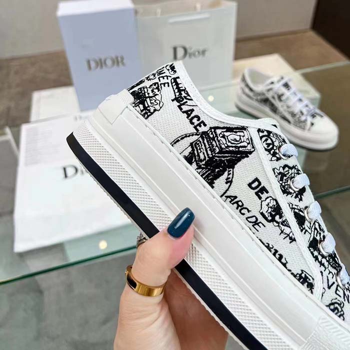 Dior CD Unisex Walk’n’Dior Sneaker White Black Cotton Embroidered Plan De Paris