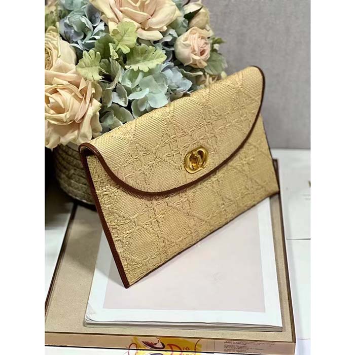 Dior Unisex CD 30 Montaigne Avenue Pouch Flap Natural Cannage Raffia