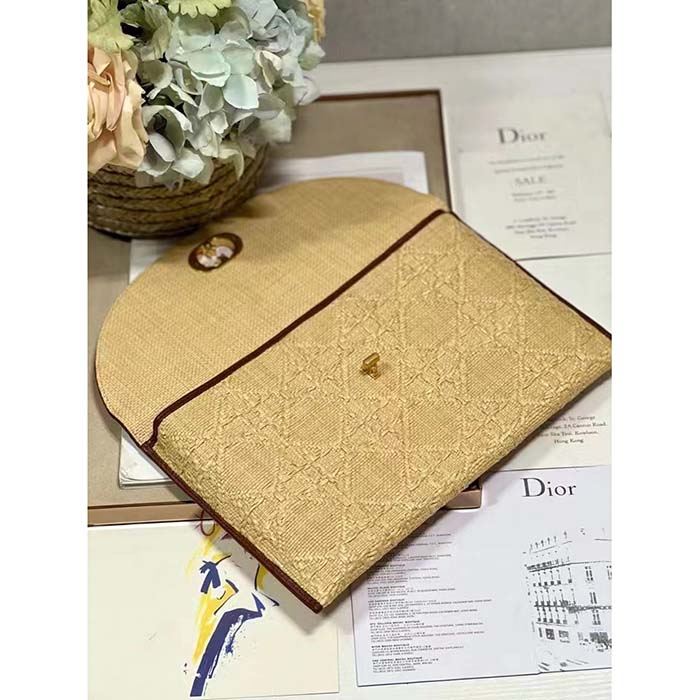 Dior Unisex CD 30 Montaigne Avenue Pouch Flap Natural Cannage Raffia