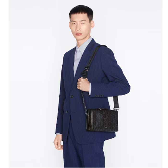 dior unisex cd lingot pouch black cd Di*m*nd canvas smooth calfskin