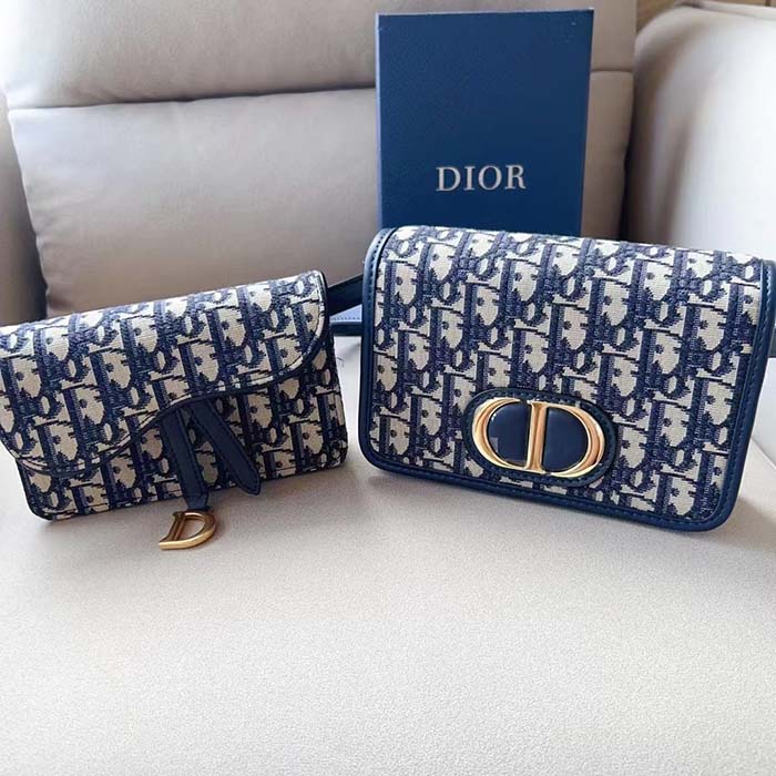 Dior Unisex CD Saddle Belt Pouch Blue Oblique Jacquard Front ‘D’ Stirrup