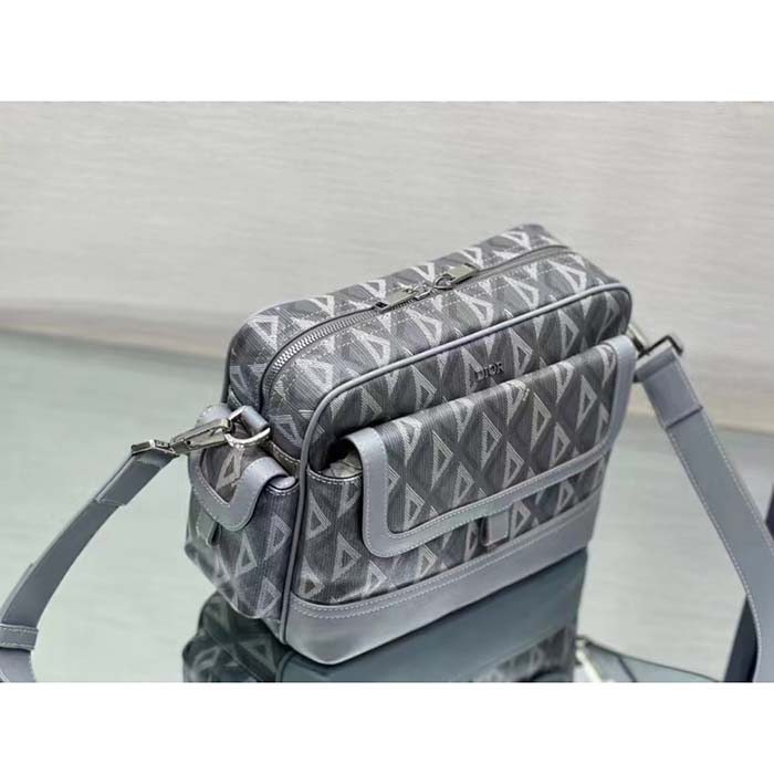 dior unisex hit the road bag messenger pouch gray cd Di*m*nd canvas smooth calfskin