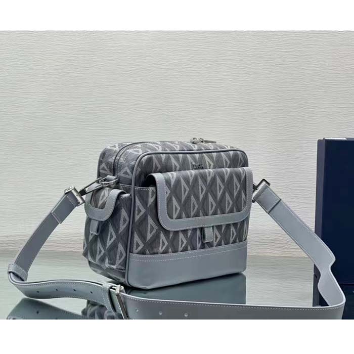 dior unisex hit the road bag messenger pouch gray cd Di*m*nd canvas smooth calfskin