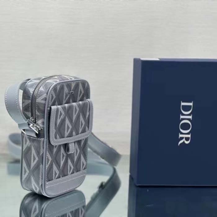 dior unisex hit the road vertical pouch dior gray cd Di*m*nd canvas