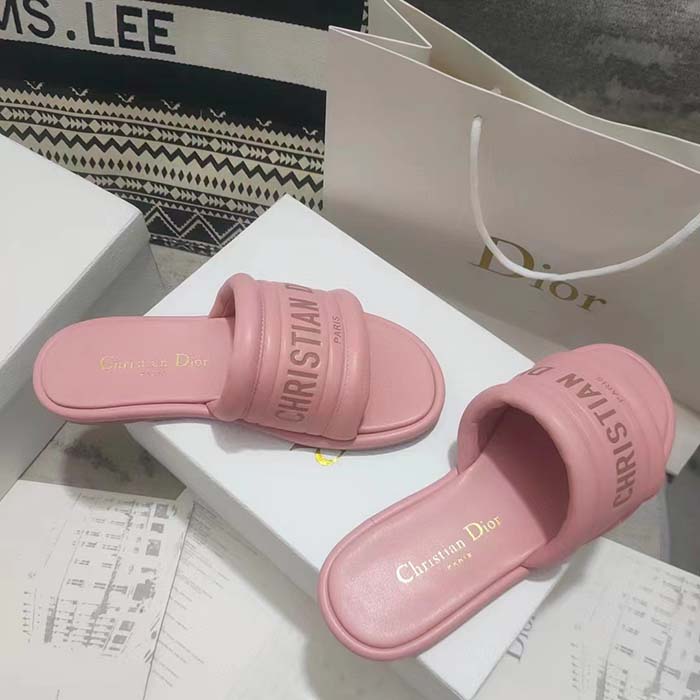 Dior Women CD Every-D Slide Pink Embossed Lambskin