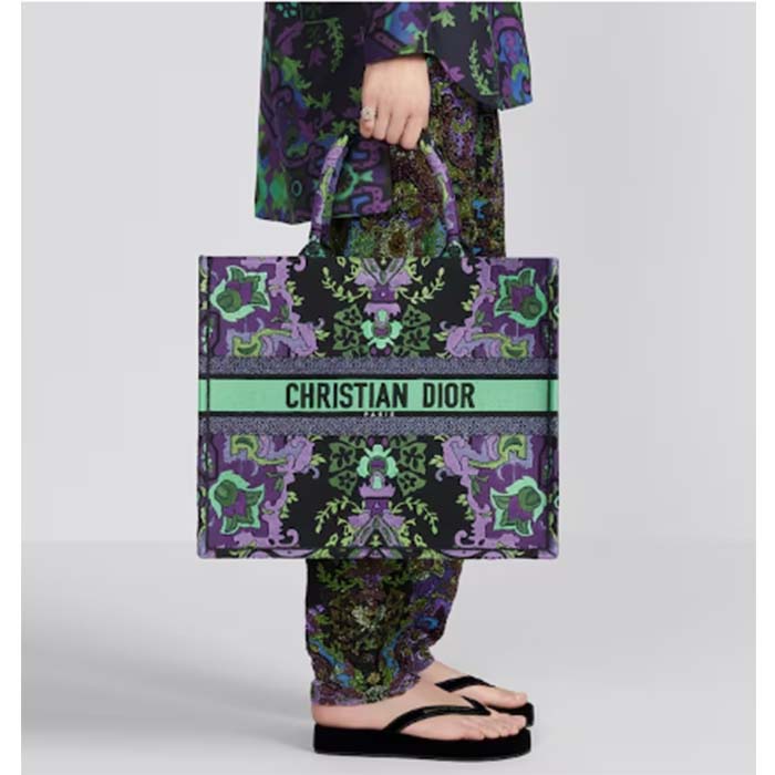Dior Women CD Large Dior Book Tote Multicolor Dior Indian Purple Embroidery