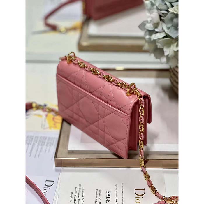 Dior Women CD Miss Caro Mini Bag Light Pink Macrocannage Lambskin