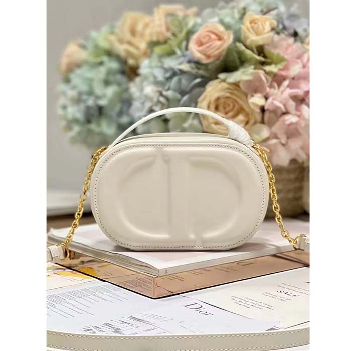 Dior Women CD Signature Oval Camera Bag Latte Calfskin Calfskin Embossed