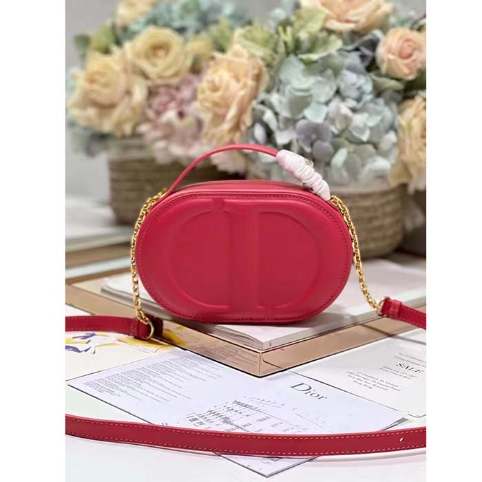 Dior Women CD Signature Oval Camera Bag Rani Pink Calfskin Embossed