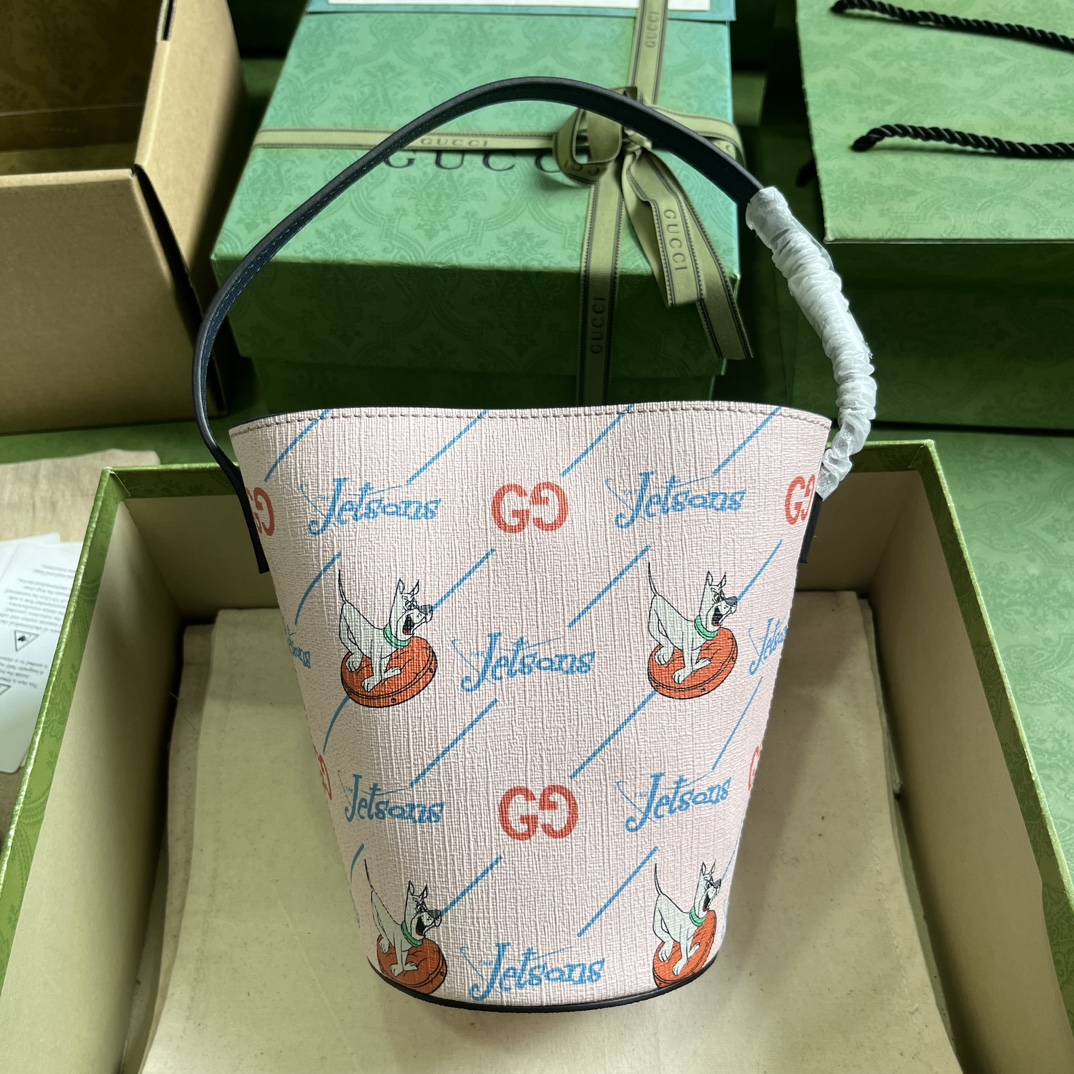 G*u*i children’s printed bucket bag gg the jetsons print pink supreme canvas
