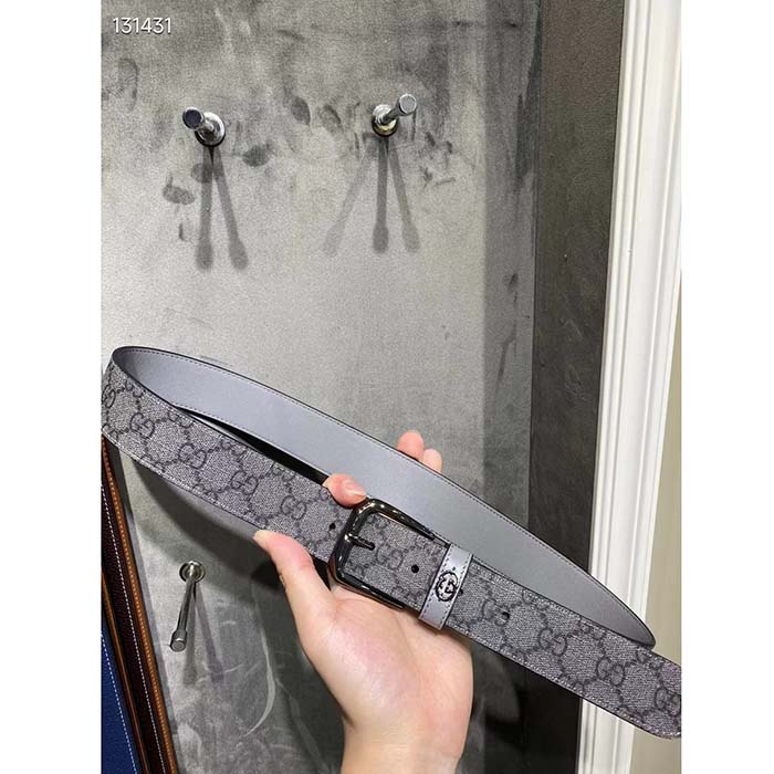 G*u*i gg unisex belt interlockig g grey black gg supreme canvas leather square buckle