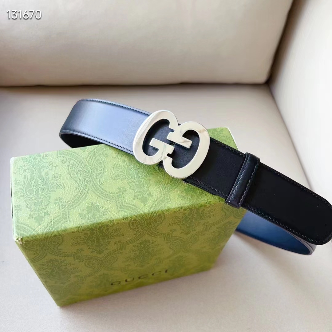 G*u*i gg unisex buckle wide belt black leather double g 4 cm width