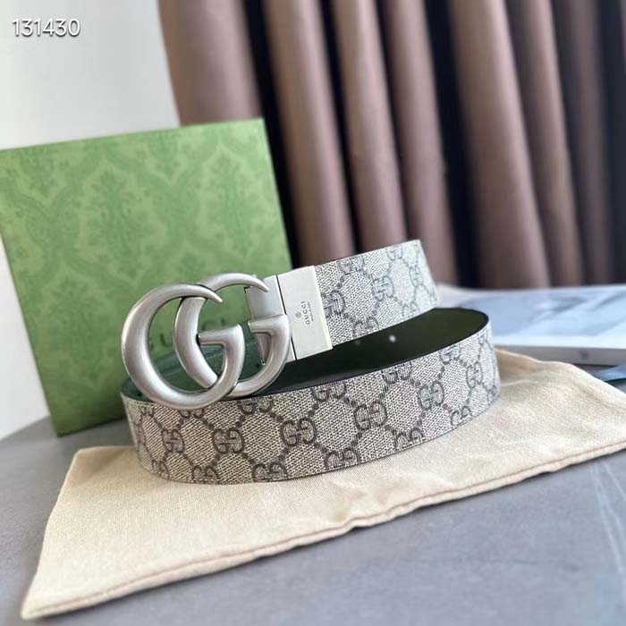 G*u*i gg unisex marmont reversible belt beige ebony supreme canvas 3.8 cm width