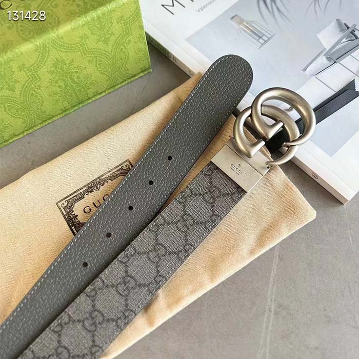 G*u*i gg unisex marmont reversible belt grey black supreme canvas 3.8 cm width