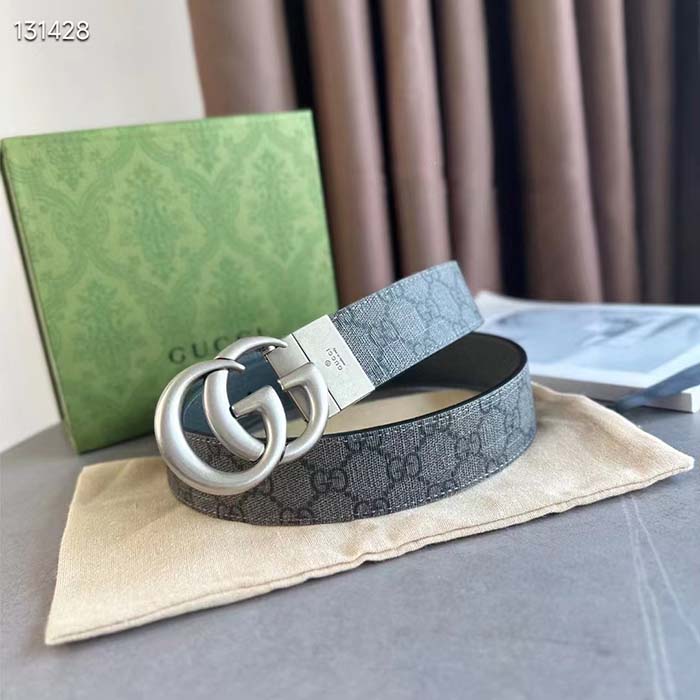 G*u*i gg unisex marmont reversible belt grey black supreme canvas 3.8 cm width