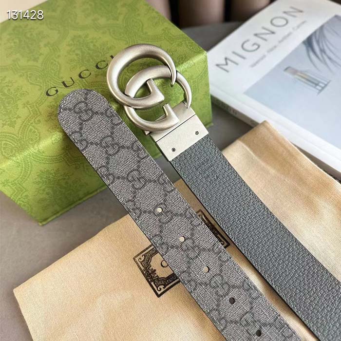 G*u*i gg unisex marmont reversible belt grey black supreme canvas 3.8 cm width