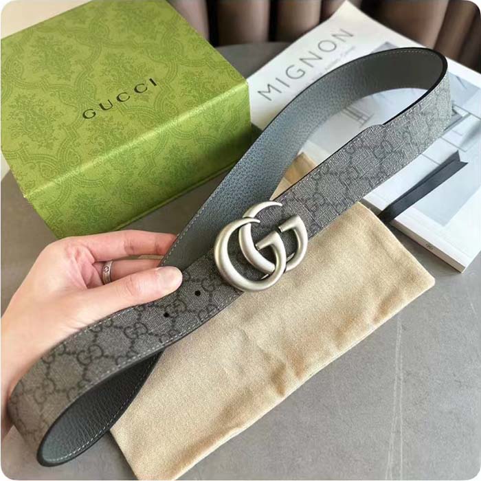 G*u*i gg unisex marmont reversible belt grey black supreme canvas 3.8 cm width