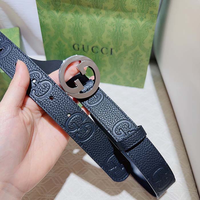 G*u*i unisex blondie belt black maxi gg leather g buckle 3 cm width
