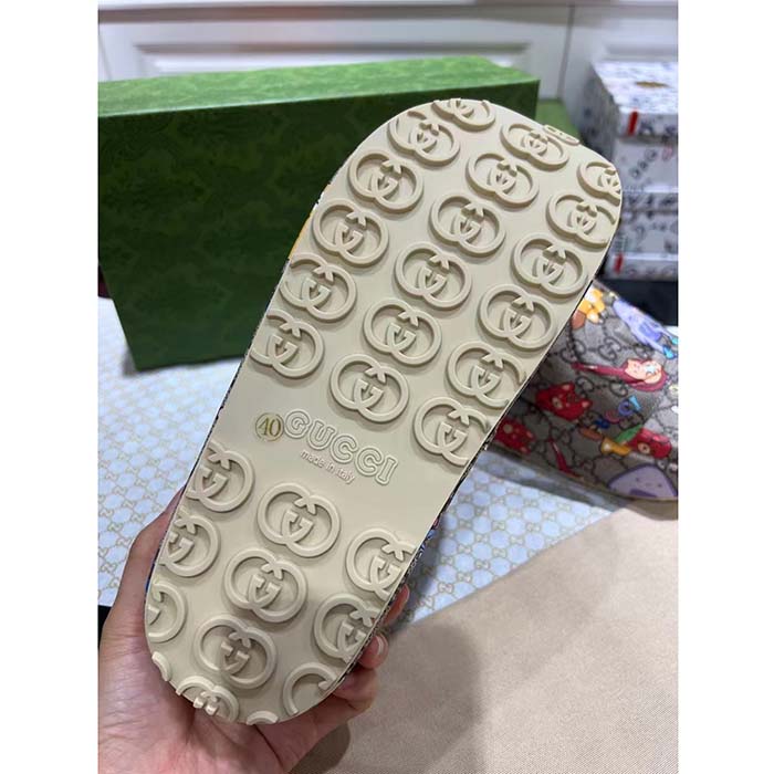 G*u*i unisex gg animal print rubber slide sandal beige embossed interlocking g low heel