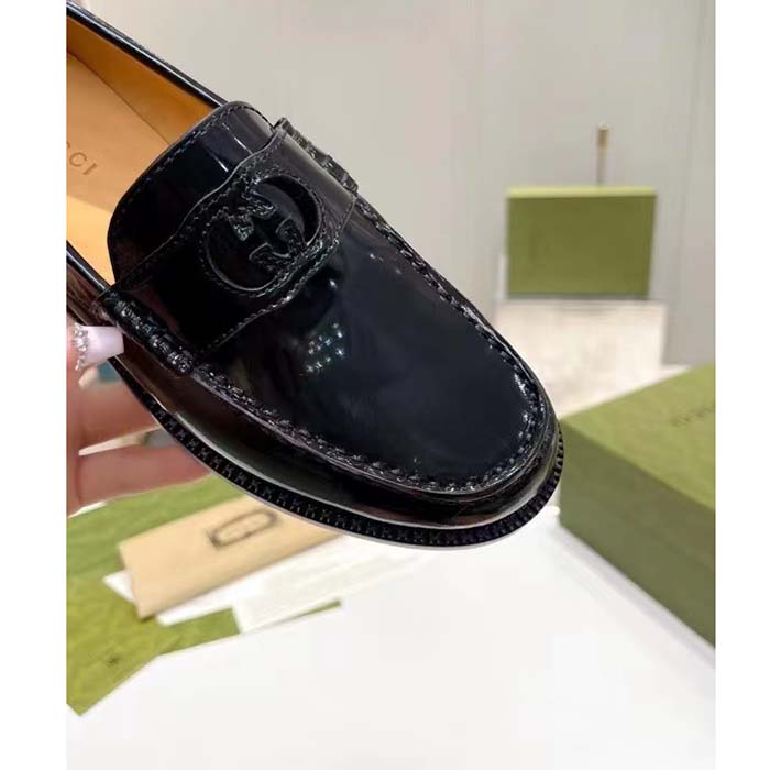 G*u*i unisex gg interlocking g loafer black leather sole flat 1.5 cm heel