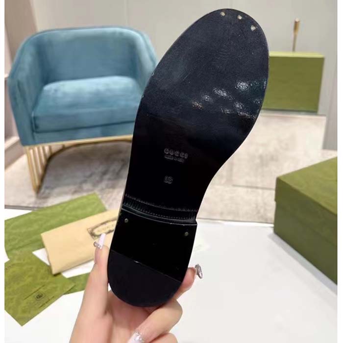 G*u*i unisex gg interlocking g loafer black leather sole flat 1.5 cm heel
