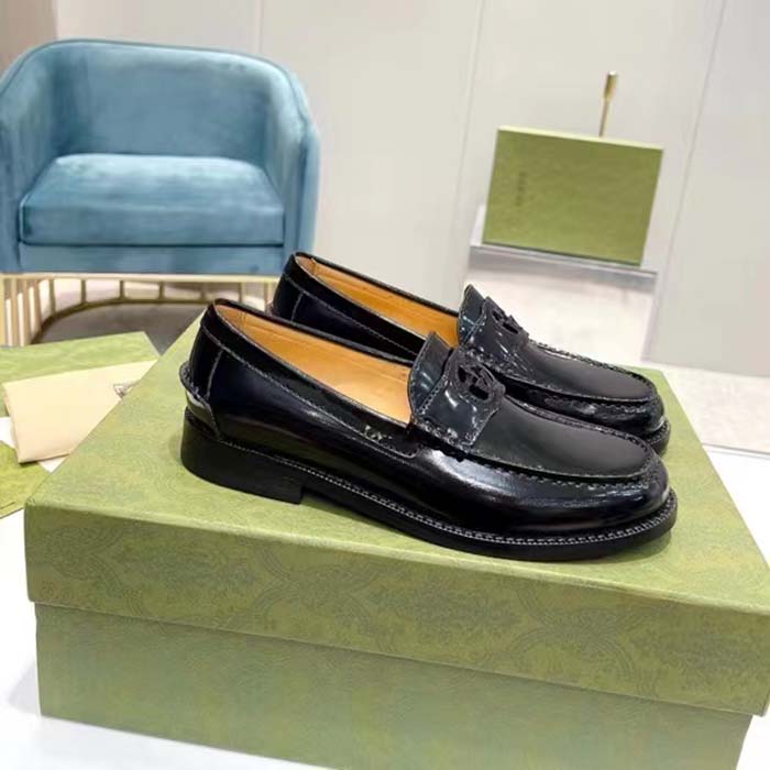G*u*i unisex gg interlocking g loafer black leather sole flat 1.5 cm heel