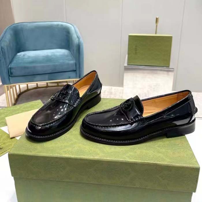 G*u*i unisex gg interlocking g loafer black leather sole flat 1.5 cm heel