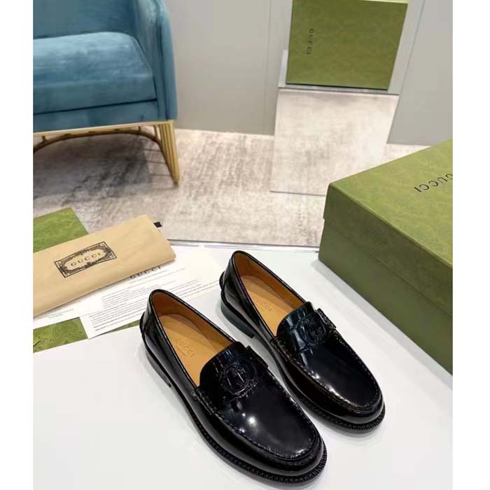 G*u*i unisex gg interlocking g loafer black leather sole flat 1.5 cm heel