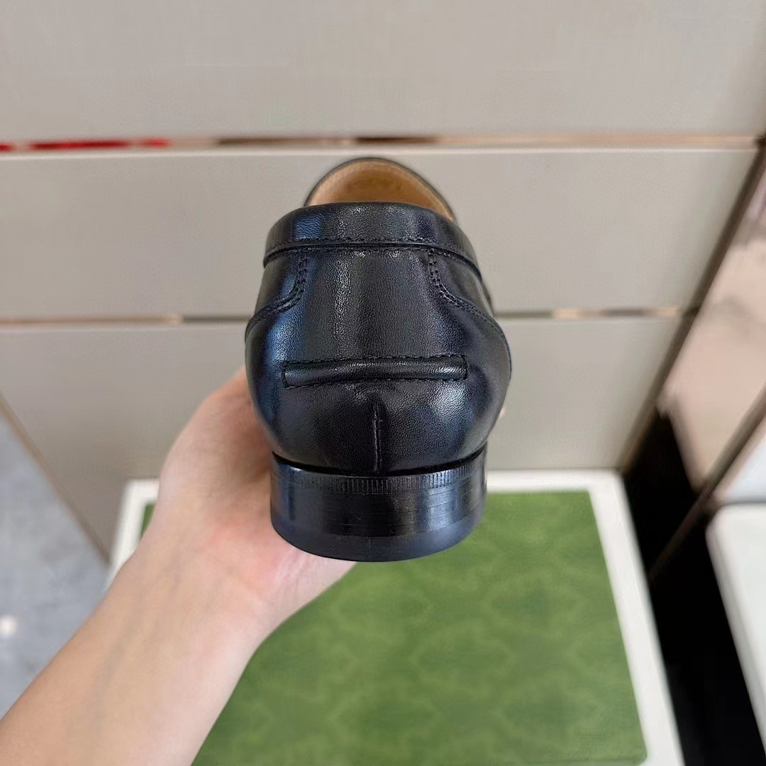 G*u*i unisex gg loafer horsebit soft black leather web sole flat 1.5 cm heel