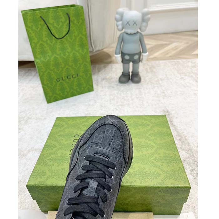 G*u*i unisex gg rhyton sneaker black supreme canvas rubber lace-up mid heel