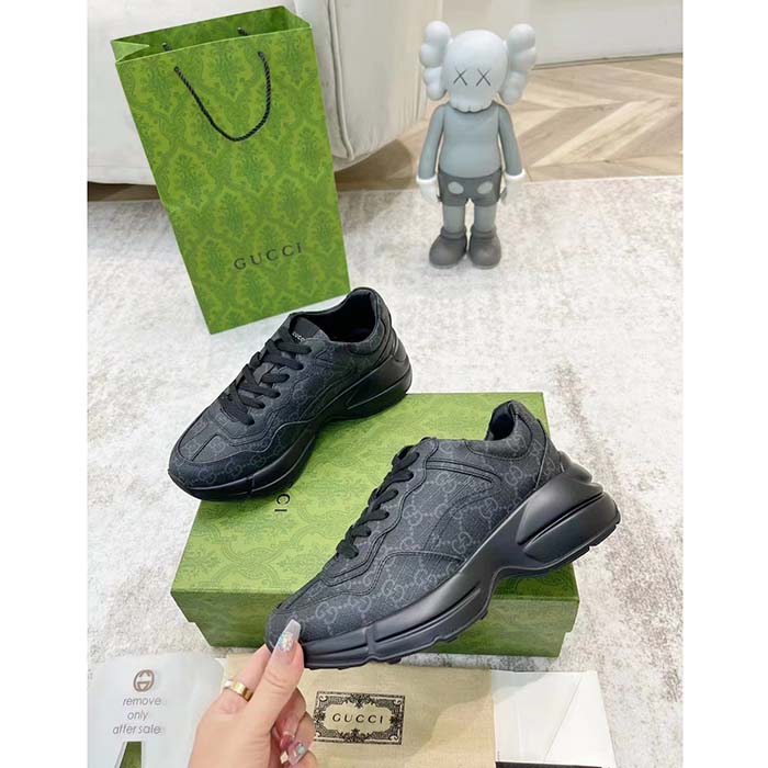 G*u*i unisex gg rhyton sneaker black supreme canvas rubber lace-up mid heel