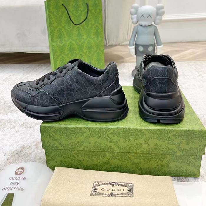 G*u*i unisex gg rhyton sneaker black supreme canvas rubber lace-up mid heel