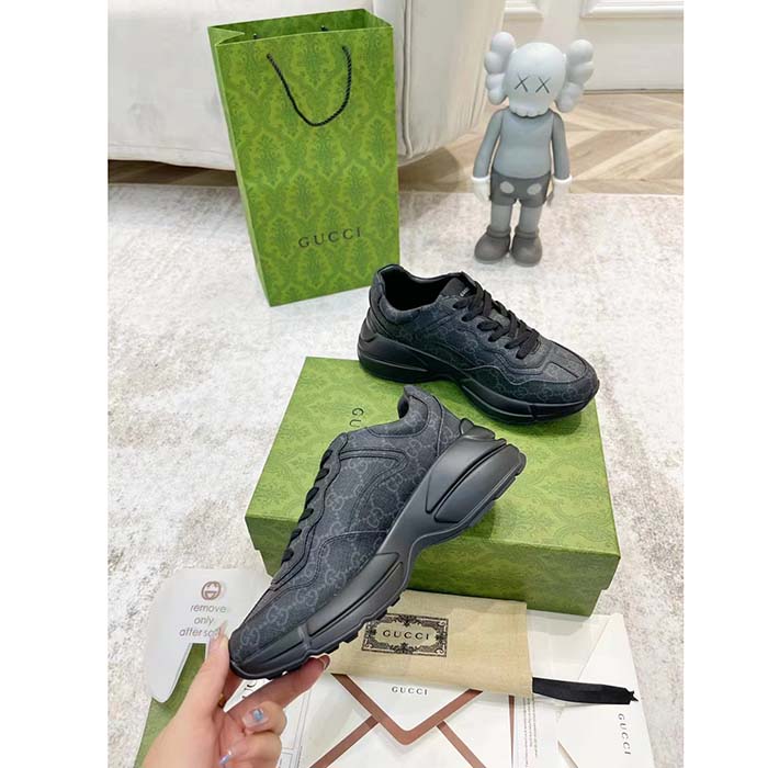 G*u*i unisex gg rhyton sneaker black supreme canvas rubber lace-up mid heel